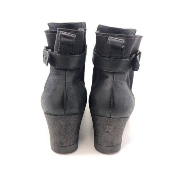 UGG Indra Black Leather Wedge Ankle Booties 9 - Picture 6 of 12